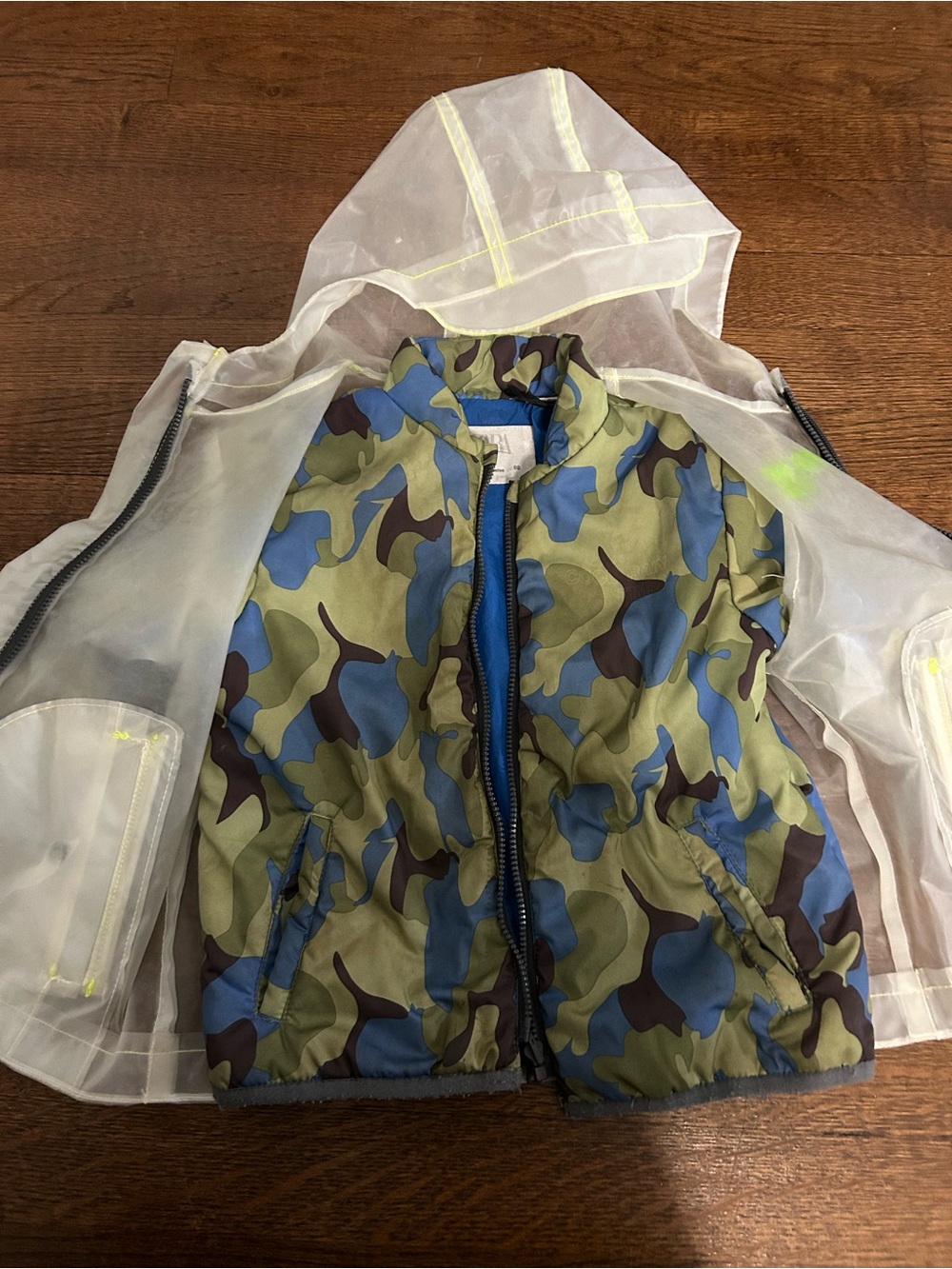ZARA Kids 2-in-1 Clear Rain Jacket Camo Removable Vest Hooded Coat 18-24M